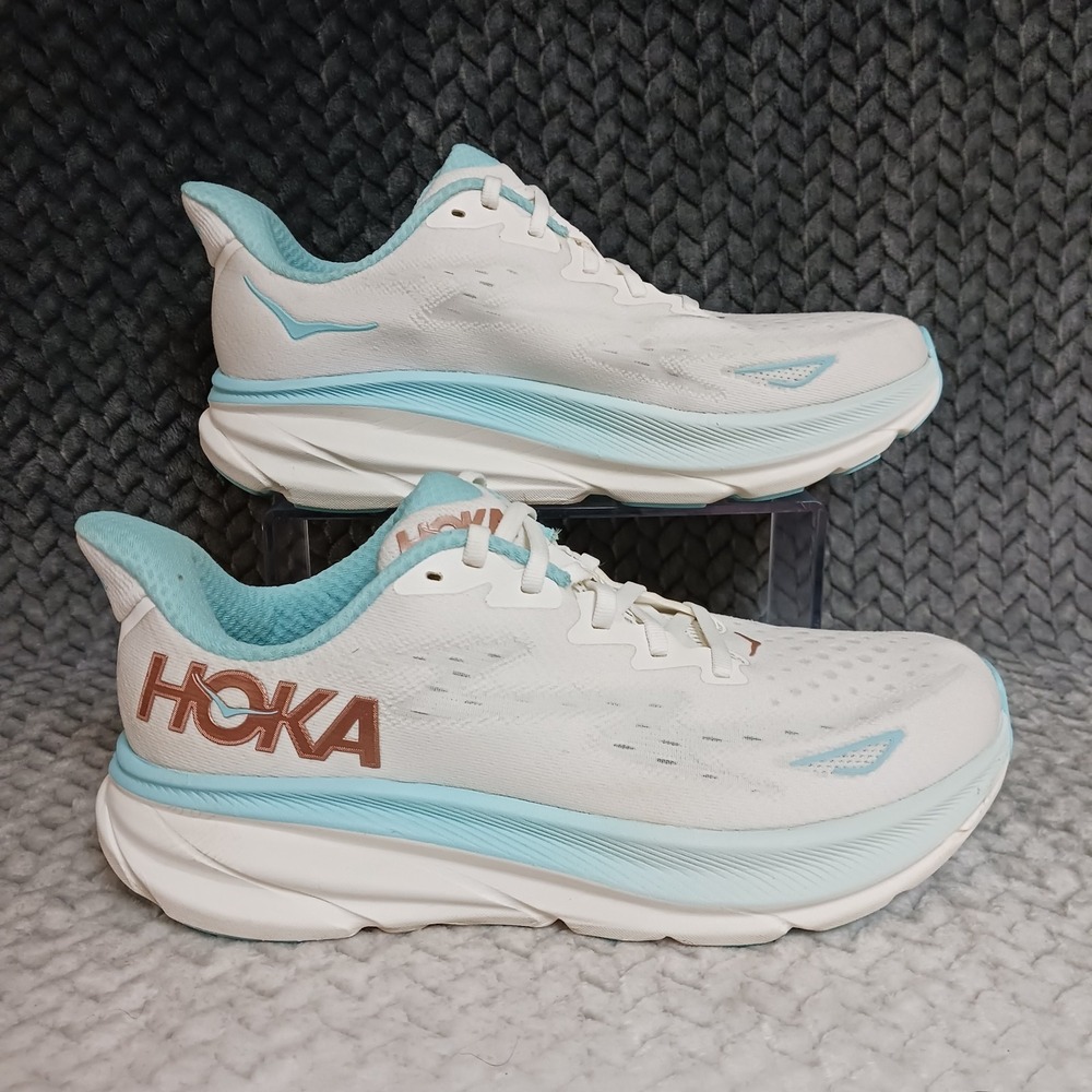 Hoka One One Women's White and Light Blue Athletic Running Shoes